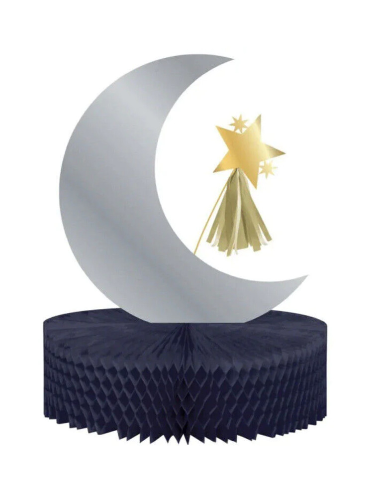 Starry Night Honeycomb Moon Centerpiece Paper 12″ x 9″ Star Supplies Decorations