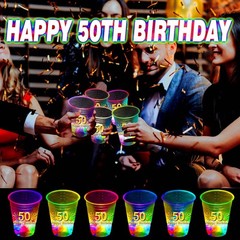 mishunyus 24 Pack Glow 50th Birthday Party Cups – 16 oz 50th Cups with Gold F…