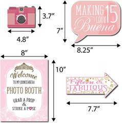 Quinceanera Photo Booth Props – 41-Pc Photobooth Kit with 8 X 10-Inch Sign