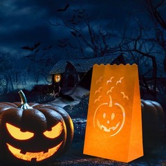 24 Pack Halloween Luminary Bags MoistureProof Orange Tea Light Candle