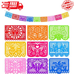 2 Packs Mexican Party Decoration 18 Feet Plastic Papel Picado Fiesta Banner Cin