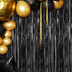 2 Pack Backdrop Black Foil Fringe Curtains Party Photo Props Metallic