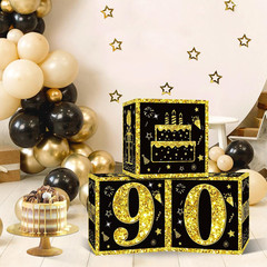 Eiurteao 3Pcs 90Th Birthday Decorations Boxes for Men Women, Black Gold Happy 90