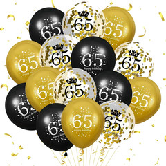 65Th Birthday Balloons for Men Women, 15Pcs Black Gold Happy 65Th Birthday Ballo