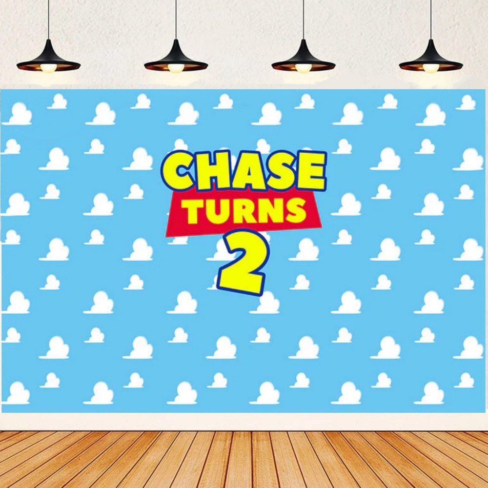 Personalised Blue sky white clouds Backdrop Birthday Party Banner Decorations