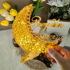 Ramadan Kareem Mirror Moon Castle with LED Night Light Acrylic Eid Mubarak JQ