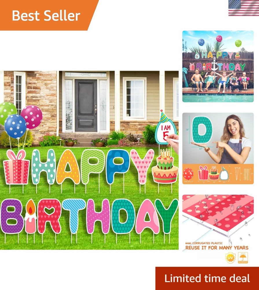 Delightful 16-Piece Birthday Yard Sign Set – Easy Install Outdoor Decorations