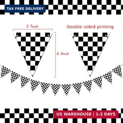 Letjolt Checkerboard Banner Racing Theme Party Garland 12 pcs 10 Feet | Black an