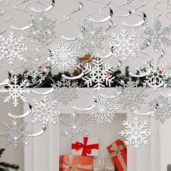 30 Pcs Winter Snowflake Hanging Swirl Decorations White Silver Christmas Glitter