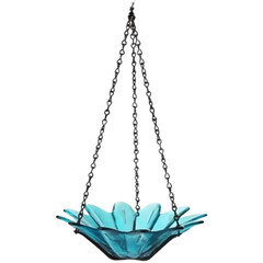 Blue Green Clear Daisy Pattern Hanging Bird Feeder for Patio Garden Decoration