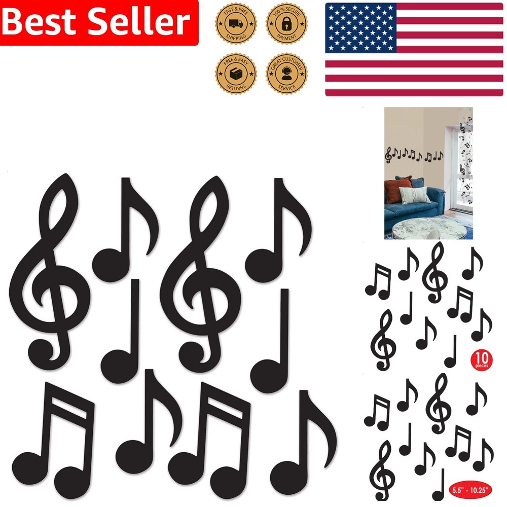 Musical Note Silhouettes 10 Piece Black Paper Decor Bundle, Music Theme
