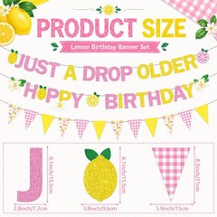3PCS Lemon Party Decorations Lemonade Floral Happy Birthday Just A Drop Older…