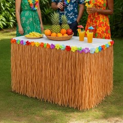 9 Feet x 29″ Luau Grass Table Skirt – Hawaiian Theme Party Party Skirt with Hibi