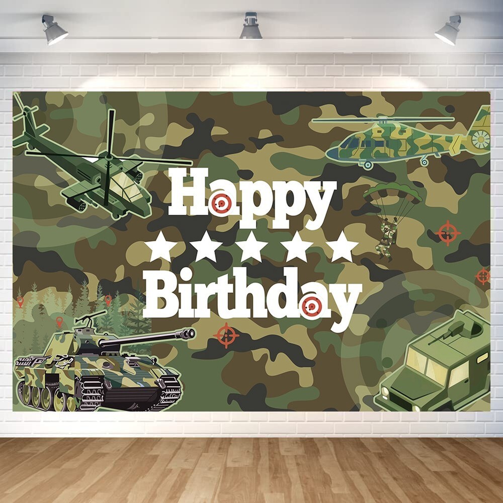 Army Party Soldier Balloon Military Backdrop Birthday Banner Weapon Tablecloth