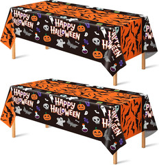 Halloween Decorations – 2 Pack Plastic Tablecloth for Halloween Party Decoration