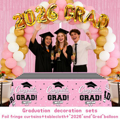 7-Pack Graduation Party Decorations Set, 3 Pink Graduation Tablecloths 54X108In,
