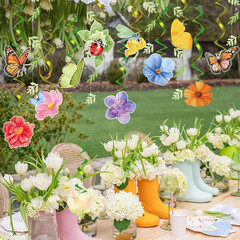 Flower Birthday Decorations, Garden Wildflower Party Decorations with Pre-Strung