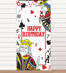 Happy Birthday Banner Backdrop Background Playing Cards Theme Decor for Adults L