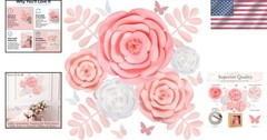 15pc Large Paper Flowers – Pink & White Roses for Girls Room