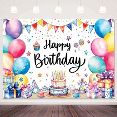 7x5ft Colorful Birthday Backdrop Banner Large Happy Birthday Party Decoration…
