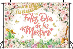 Feliz Dia De Las Madres Banner Backdrop 7X5Ft Rose Gold Flowers Happy Mothers Da