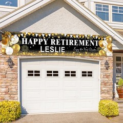 Happy Retirement Banner, Personalized Retire 99 x 20 inches, Gold