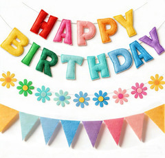Happy Birthday Decorations, No DIY, Pre-Strung 3D Banner | Rainbow, 3D Felt Bann