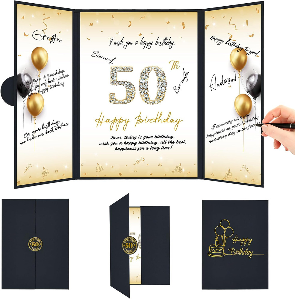50Th Birthday Decorations Men Women, Black Gold 50Th Birthday Guest Book Jumbo C