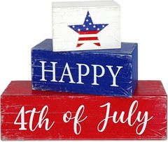 Vibrant Red, White & Blue July Retro Decorative Signs – 3 Count Tabletop Decor