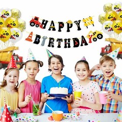 Birthday Party Decoration, Construction Themed Banner & Dump Truck Balloons Set
