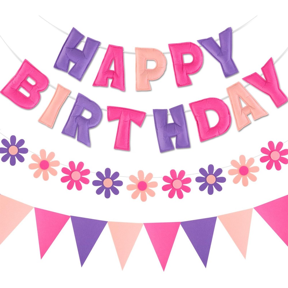 Felt Birthday Decorations, NO DIY, Pre-Strung 3D Felt Happy Birthday Banner with