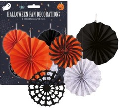 Paper Fans Black/White Patterned Hanging Coloured Fan Set Party Decorations 5PCS