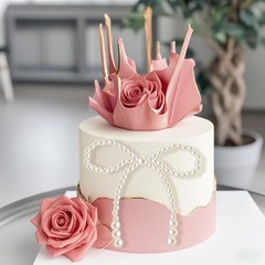 12Pcs Pearl Bow Cake Cupcake Toppers Birthday Wedding Party Decor
