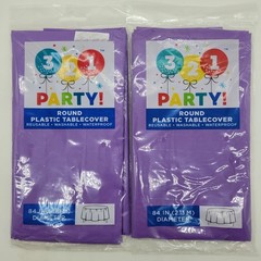 321 Party! Purple Round Plastic Tablecovers Reusable Set Of 2