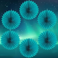 Vibrant Teal Hanging Decorations – Set of 6 Durable Paper Fans for All Occasions