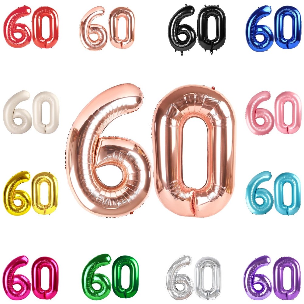 60 Balloon Number, Rose Gold Number 60th Birthday Balloons 40 Inch, 60 Years …