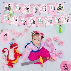 Mulan Princess Birthday Party Decorations, Pink & Green Cartoon Theme Party S…