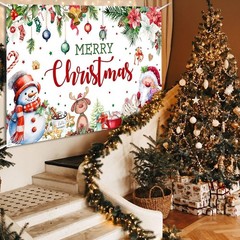 Merry Christmas Backdrop 70.8×43.3in Santa Snowman Holiday Photo Banner