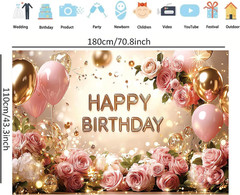 Birthday Backdrop Birthday Banner for Women 71 X 43 Inc Happy Birthday Backdrop