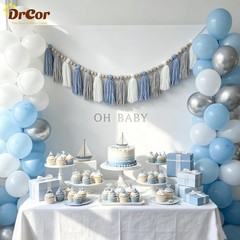 DrCor Coastal Blue White Tassel Garland – Handmade Boho Yarn Banner for Class…