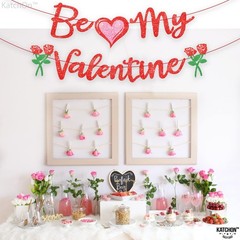 Red Glitter ‘Be My Valentine’ Banner – 10 Feet, No DIY | Valentine’s Day Decor