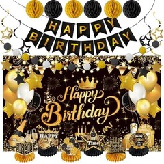 Happy Birthday Party Decoration Set: Including Birthday Banner Backdrop, Part…