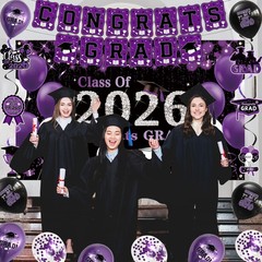 Black Purple Graduation Party Decorations, Purple Class of 2026 Graduation Ba…