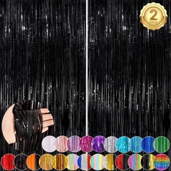 Black Fringe Curtain Party Streamers 2Pack 3.3×8.3 Ft Foil Fringe Backdrop