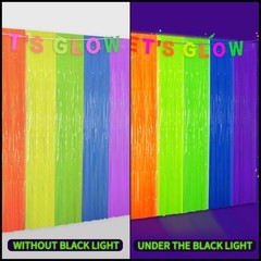 Glow in The Dark Tinsel Curtains 2 Pack – 3.3×6.6ft UV Reactive ‌Fluorescent …