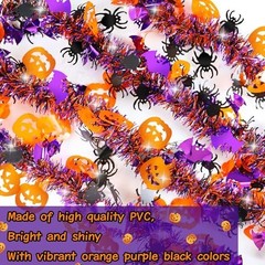 50 FT Halloween Tinsel Garland – Orange Pumpkin, Black Spider, Purple Bat Decor