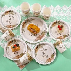 Boho Bridal Shower Decorations Set, 168 Pcs Plates & Napkins for 24 Guests, Miss