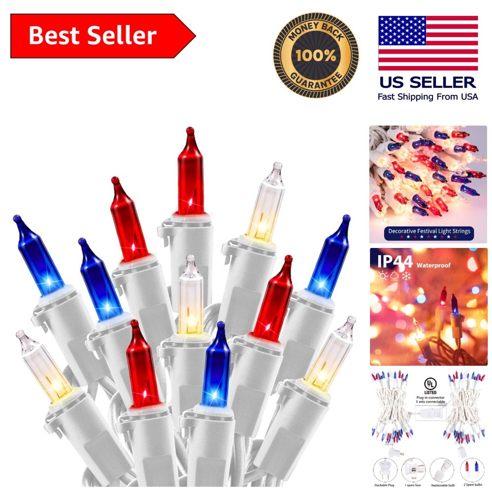 Waterproof Patriotic String Lights – 100 Incandescent Bulbs for Parties