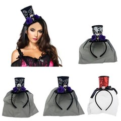 Halloween Skeleton Headband With Mesh Veil Hairpieces Head Costume Accessory