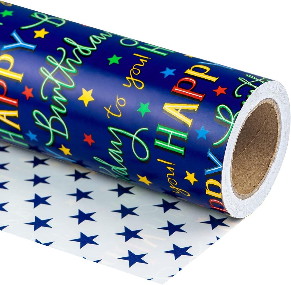 WRAPAHOLIC Reversible 1 Count (Pack of 1), Navy – Happy birthday to you